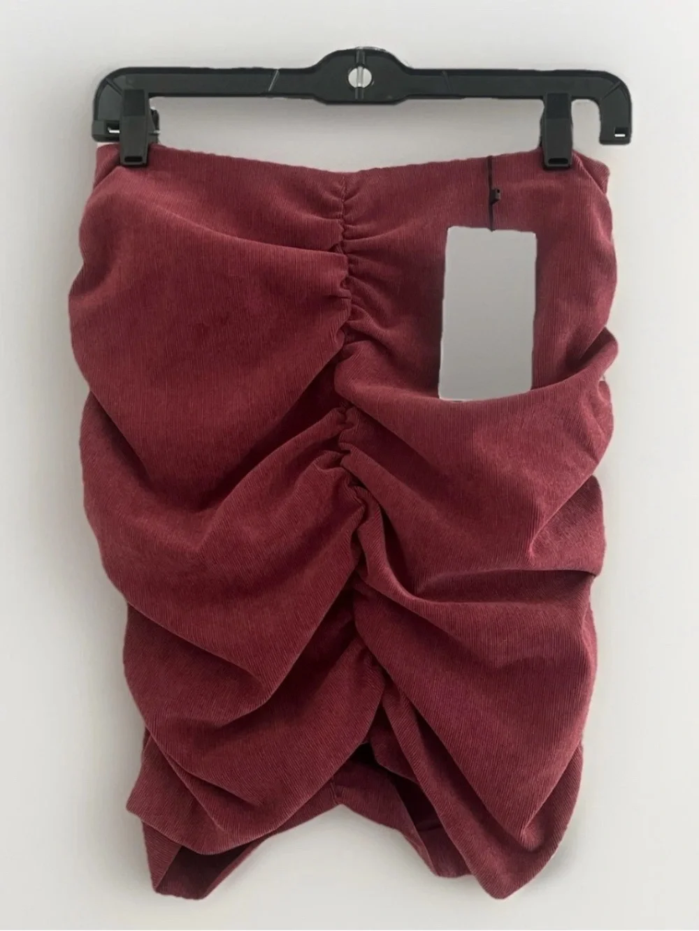 NWT Zara Draped Ruched Corduroy Mini Skirt in Burgundy Medium